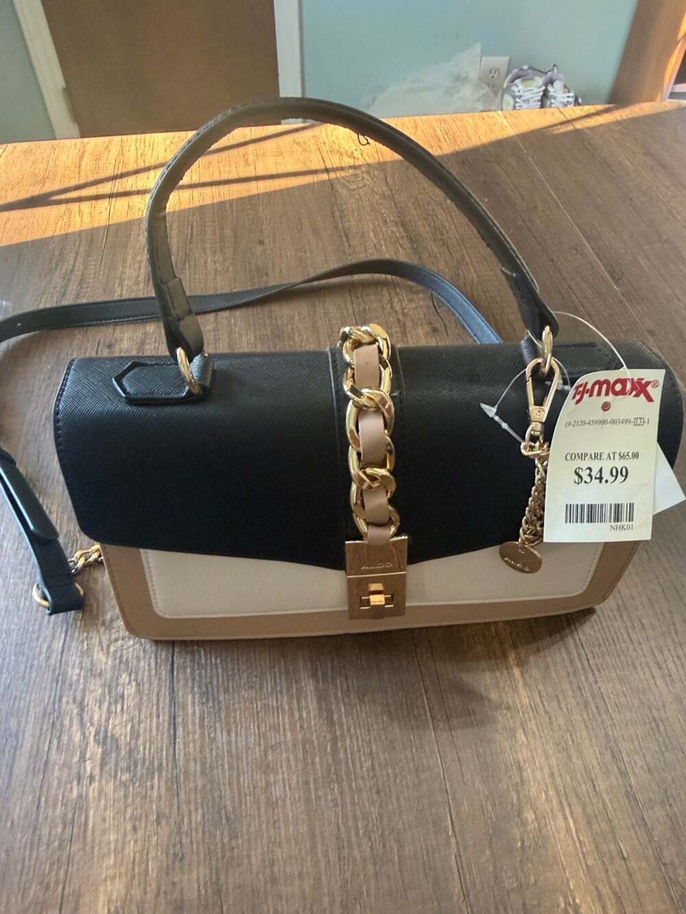 ALDO Black Tan Cream Colorblock Chain Crossbody Bag